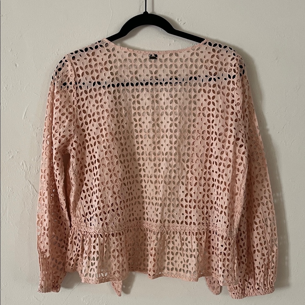Eyelet Blush Lace Tie-Front Top Cover Up Cardigan - Picture 5 of 9